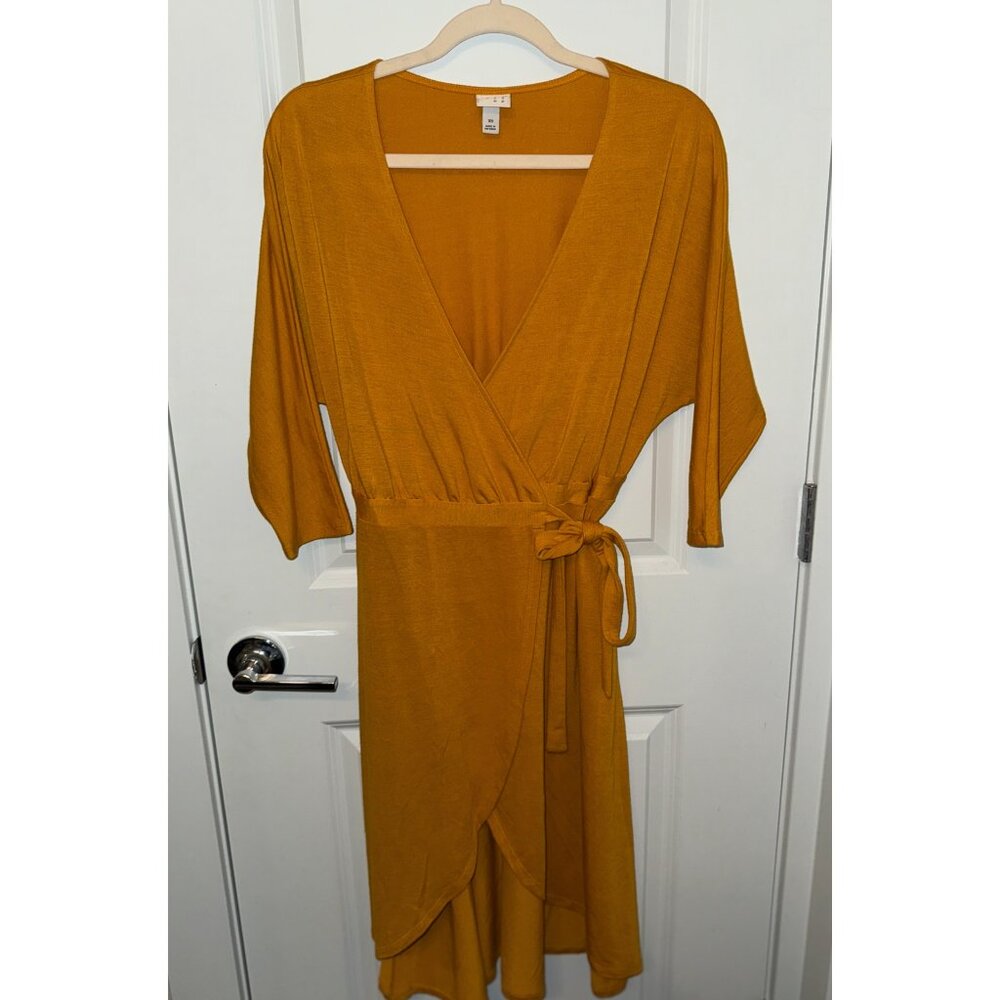 Marigold color long sleeve wrap dress